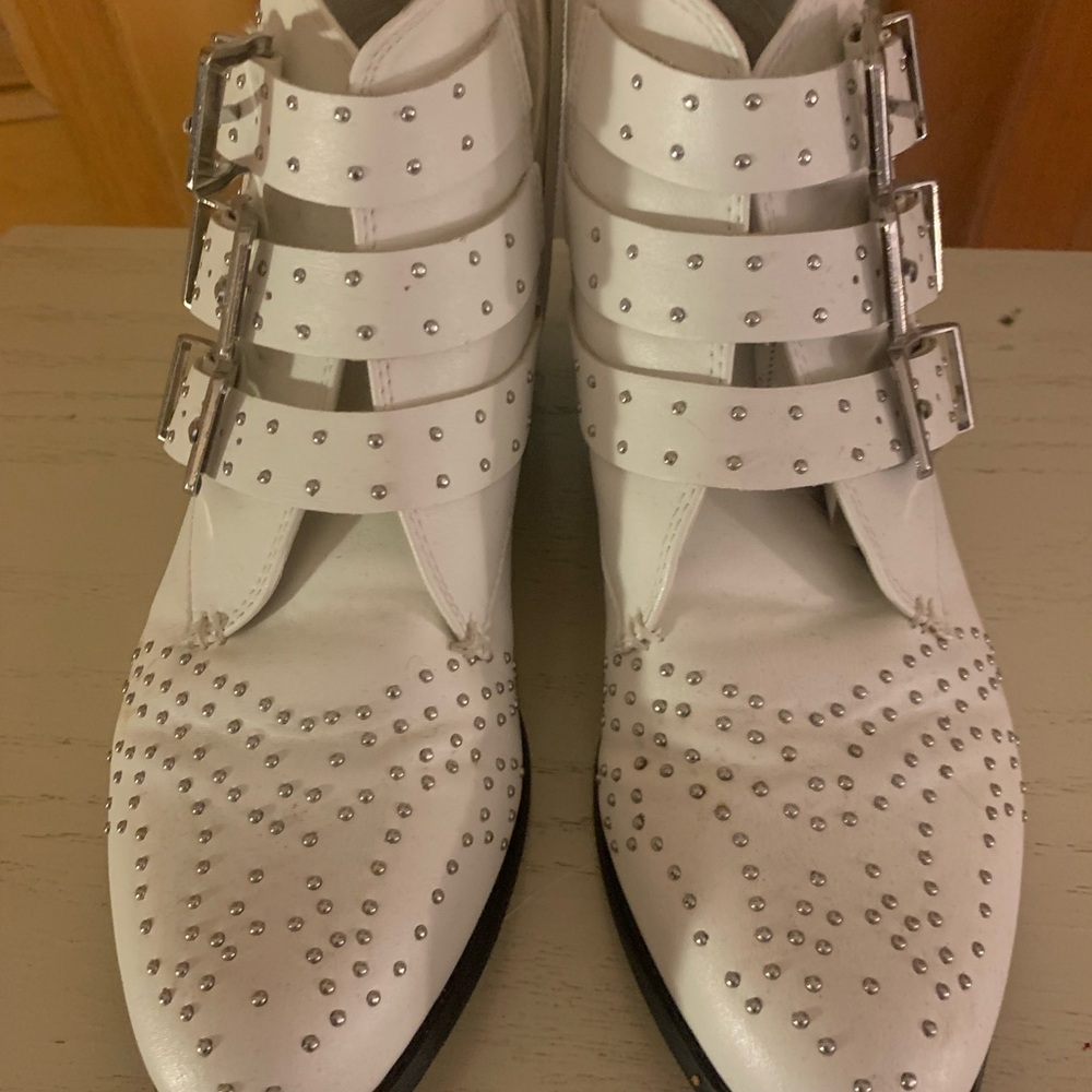 White Studded Strappy Women's Boots - Fashionable Ankle Boot